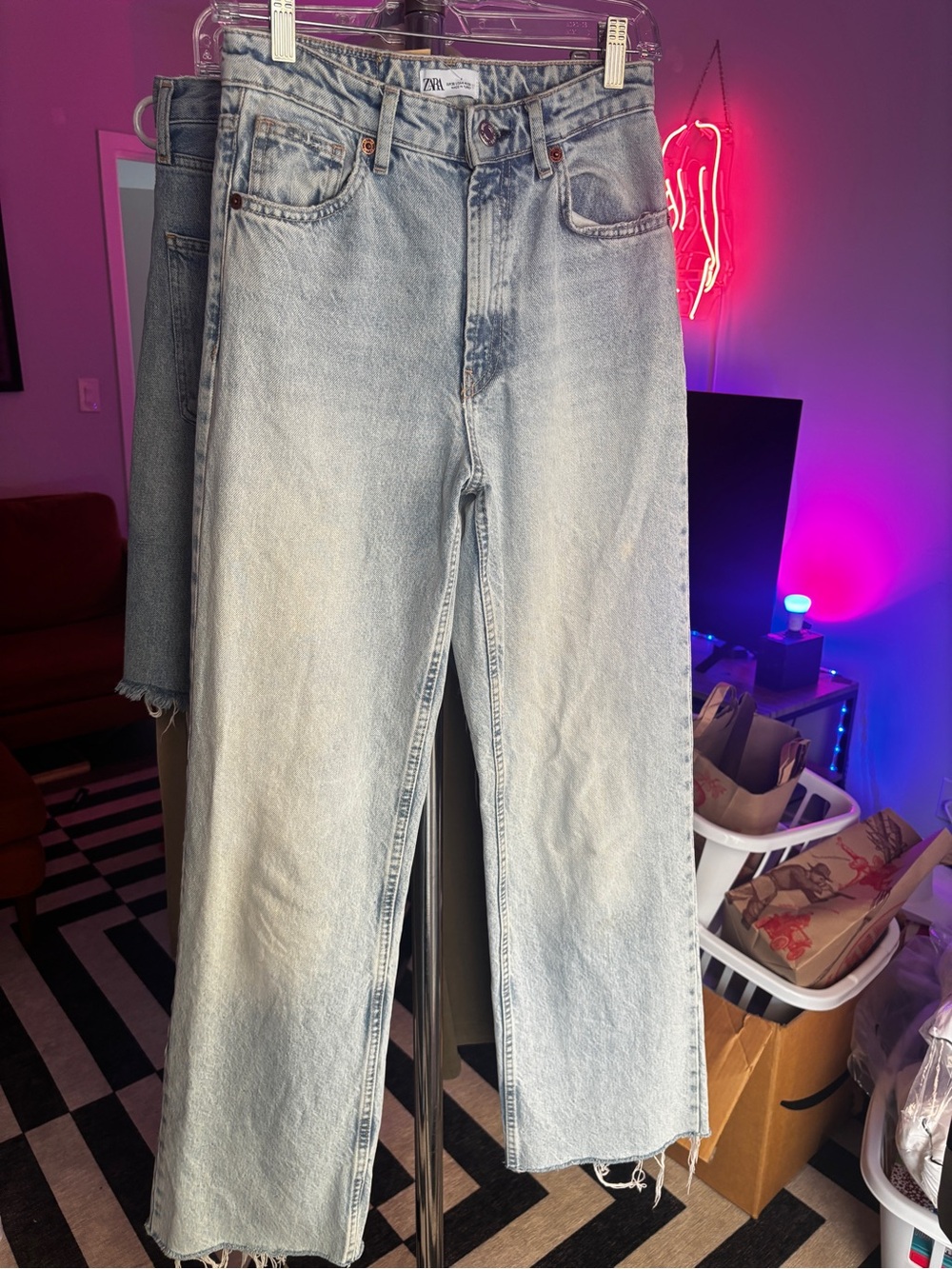 Zara Faded Light Blue Denim Jeans with Branded Button